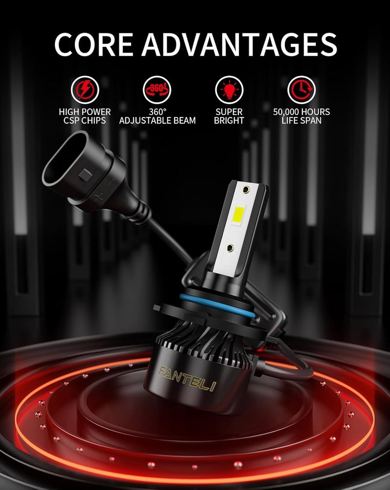 FANTELI 𝟫𝟢𝟢𝟨/𝖧𝖡𝟦 Bulbs Low Beam 6500K Cool White 40000LM 900% Brightness, 1:1 Size Plug and Play with Cooling Fan IP68 Waterproof Off-Road Lights, Pack of 2 - Image 2